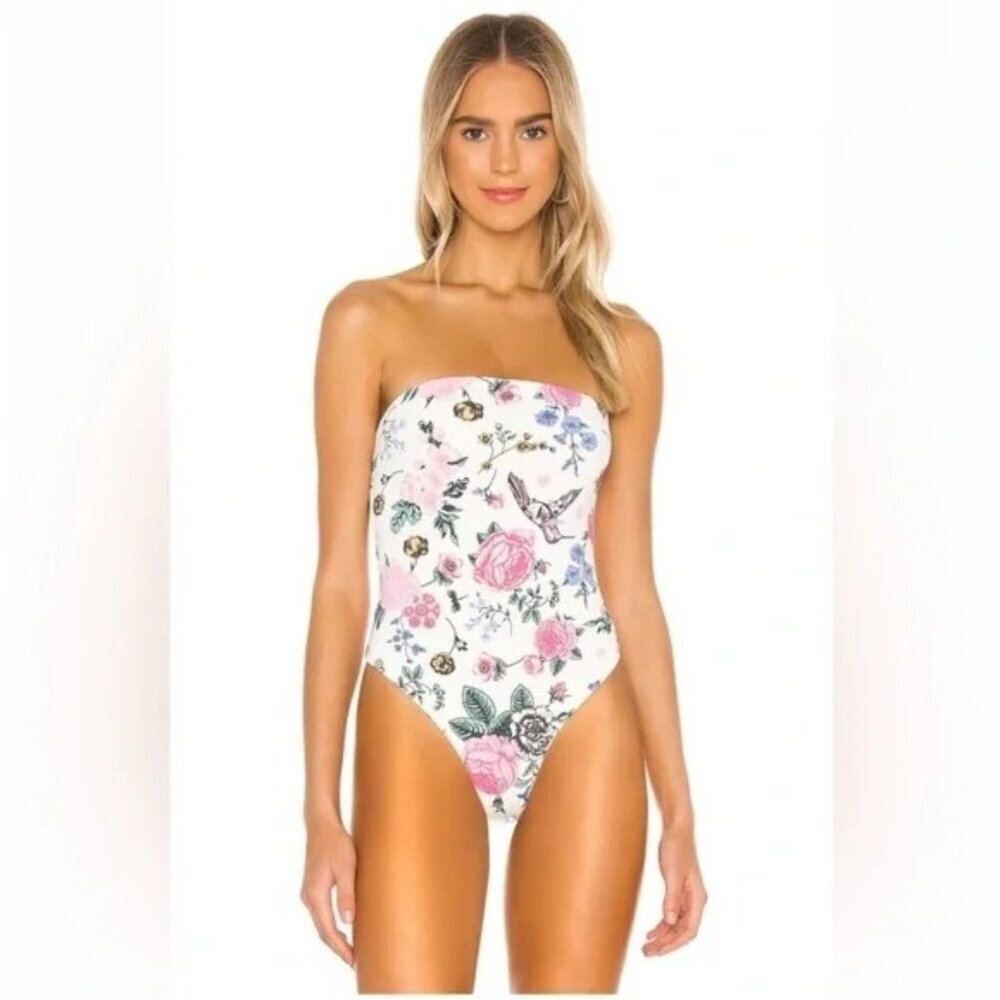 Superdown Kim Strapless Bodysuit in Cream Multi